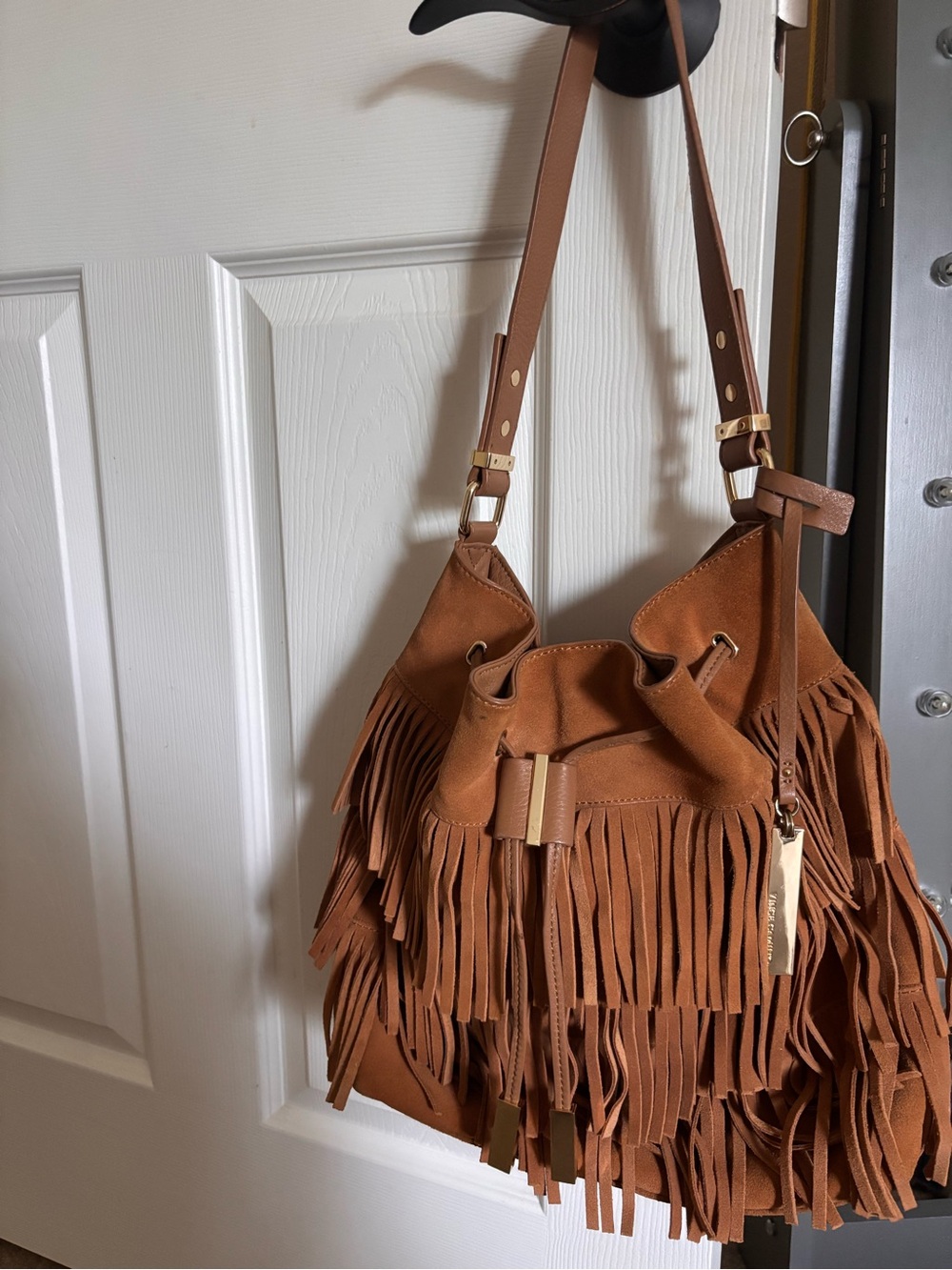Fringe Suede Shoulder Bag in Brown
